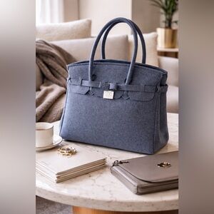 Save My Bag Felt Tote Purse – Blue Gray – Made in Italy / Quiet Luxury Vibe 💙